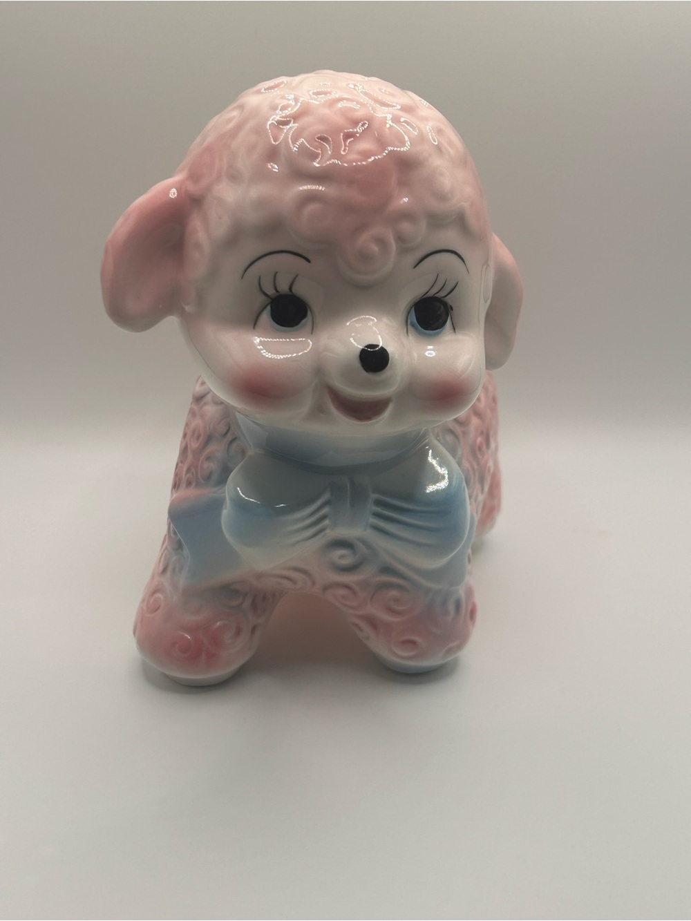 Vintage Pink Lamb Planter | Kitsch Ceramic Sheep, Made Thailand, Pastel Nursery